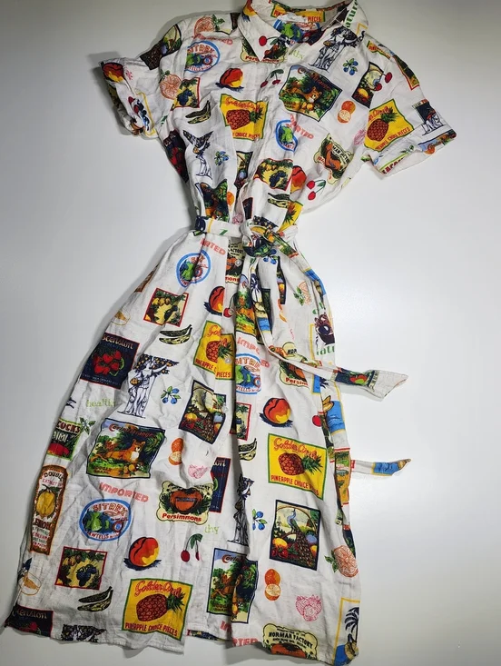 Jane + Delancey Medium Travel Print Shirt Dress Fruit & Postcard Short Sleeve - Picture 2 of 10